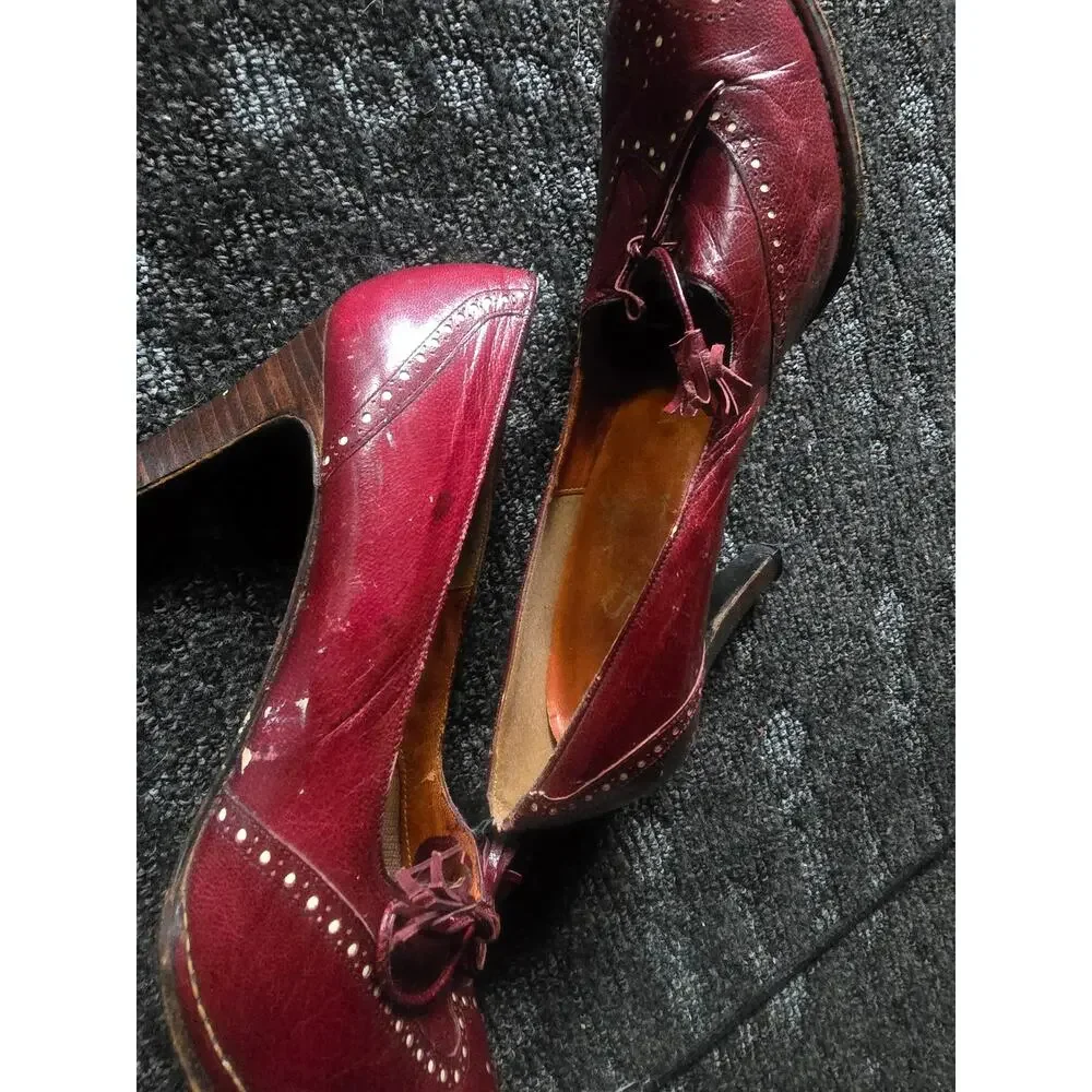 Vintage 70s 80s Smyth Bros Oxblood Wingtip Heeled Oxfords Brogue Pumps